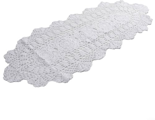 EXTRWORY 30 x 80 cm Vintage Spitze gehäkelter Tischläufer Oval Baumwolle Floral Tischdecke Home Dining Decor (Weiß)