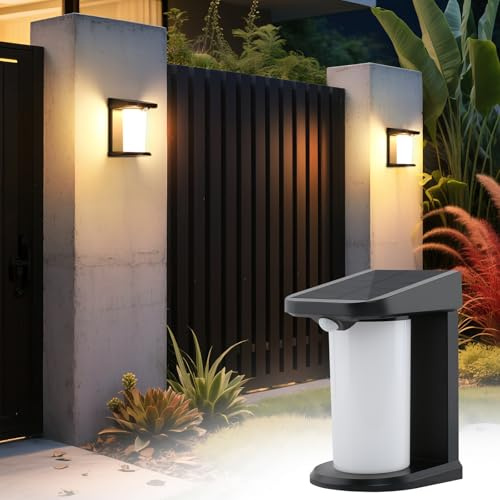 CBJKTX Solar Wandleuchte Aussen mit Bewegungsmelder Solarlampen für Außen | Wand Solarleuchte Garten Outdoor 2 Modi Wasserdichte Aussenleuchte 3000K Warmweiß LED Aussenlampe für Hof Stufen Haustür