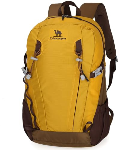 Outplea 30L Wanderrucksack Herren Damen Groß, Reiserucksack Atmungsaktiv, Sport Rucksack Wasserdicht, Tagesrucksäcke für Camping Outdoor Trekking, Gelb