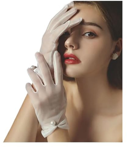 TXLEAPEY Elegante Braut Hochzeit Weiße Kurze Handschuhe Tüll Perlen Perlen Frauen Braut Brautjungfer Finger Handgelenk Handschuhe