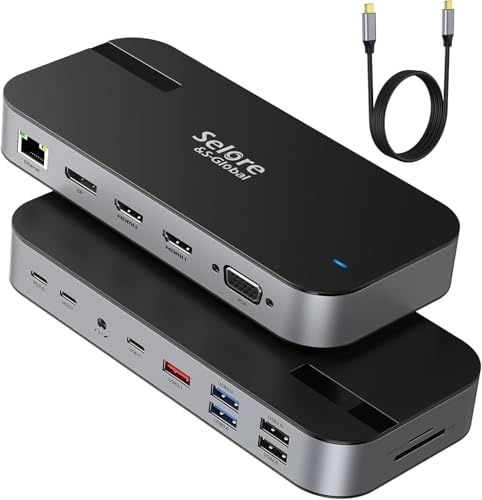 USB C Dockingstation 15 in 1 Laptop Docking Station mit Quadruple Display Dual 4K HDMI, DP, VGA, 100W PD, RJ45, 10Gbps USB C Data, USB 3.1 Gen 2, 2 USB 3.0/2.0, SD/MicroSD, für MacBook Dell HP | Quadruple Display Dual 4K HDMI, DP, VGA, 100W PD, RJ45, 10Gbps USB C Data, USB 3.1 Gen 2, 2 USB 3.0/2.0, SD/MicroSD