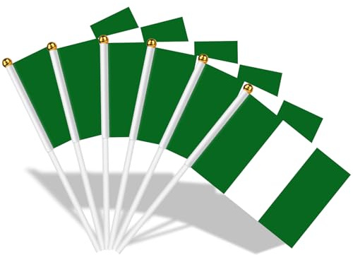 AhfuLife Petit Drapeau Nigeria, 30Pcs Mini Drapeaux Nigeria avec Poteau Solide Blanc de 30cm pour Décor Euro Football Match, Coupe du Monde, Célébration Fête Nationale Jour de l'indépendance