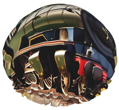 Bonnet de douche léger à imprimé petit train à vapeur pour homme et femme - Chapeau doux et bonnet de bain réutilisable