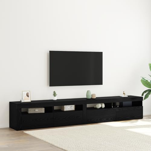QJBSAVVA Ensemble de 3 meubles TV avec éclairage LED RVB en chêne noir mat en bois MDF pour salon, buffet bas
