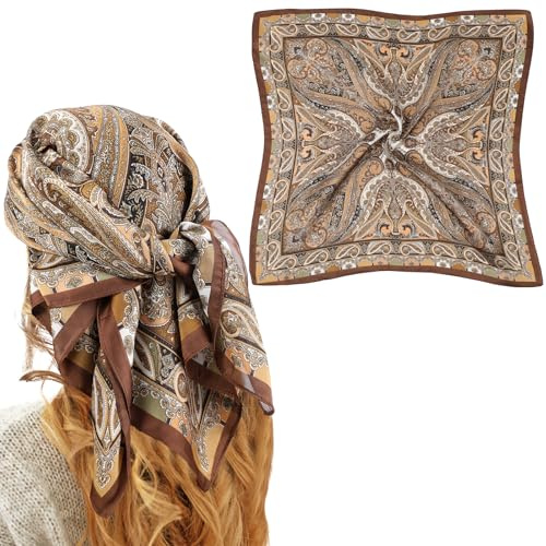 Matwsec 70 X 70 Cm Bandana Für Damen Stain Kopftuch Braune Seidentuch Haare Haartuch Damen Zum Binden Für Bandana Herren Cowboy Kleidung Hals Kopf