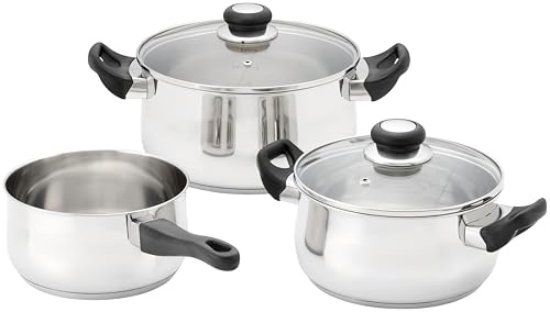 Judge Vista 3 Piece Cookware Set – 18cm Saucepan, 20cm Casserole & 24cm Stockpot, Stainless Steel Cookware for Induction & All Hobs, Durable Kitchen Pan Set