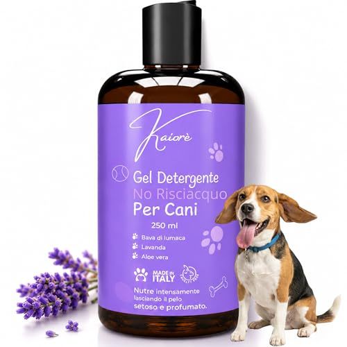 Kaiorè Shampoo Secco per Cani, Gel Detergente Cane Senza Risciacquo, Non Aggredisce la Cute, Pulizia Rapida Senza Stress, Pelo Morbido e Profumato, Formula con Aloe Vera e Bava di Lumaca, 250ml