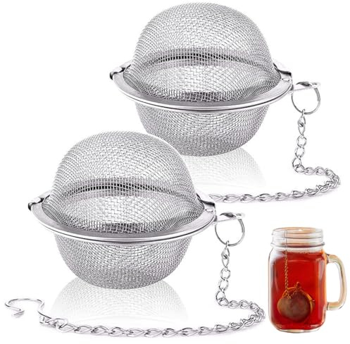2 infusores de té de acero inoxidable con cadena, filtro de té de hierbas, filtro de infusión de té, filtro de té de malla esférica, filtro de té con cadena de extensión
