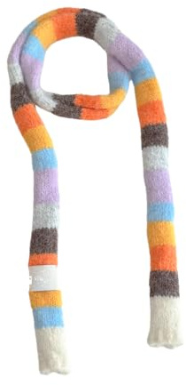 Kashmirscarf， 190 * 10 cm orange/grön regnbågsfärgad smal halsduk ullrandig ullhalsduk söt(Orange and Yellow)