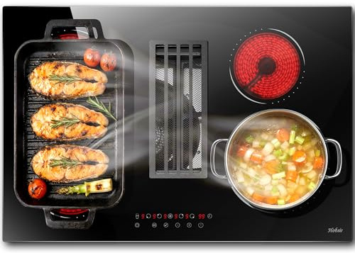 Hobsir Ceramic Hob with Extractor Hood, Built-in Electric Hob 4 Burners | Flex Zone, Timer, Child-Safety Lock, Pause Function, 9 Power Levels, 7100W, 220-240V