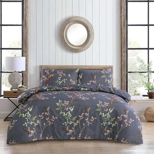 4 Piece Double Bedding Set - Duvet Cover, Fitted Sheet with Pillow cases - Ultrasoft Hypoallergenic Microfiber Reversible Double Duvet Cover Set (Golden Sparrow, Double)