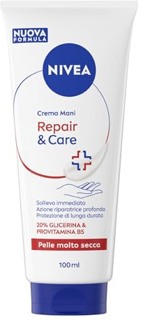 NIVEA Repair & Care Crema Mani 100 ml, Crema mani riparatrice e idratante 72h, Hand cream con Glicerina e Provitamina B5, Sollievo immediato, Assorbimento rapido, Pelle molto secca e screpolata