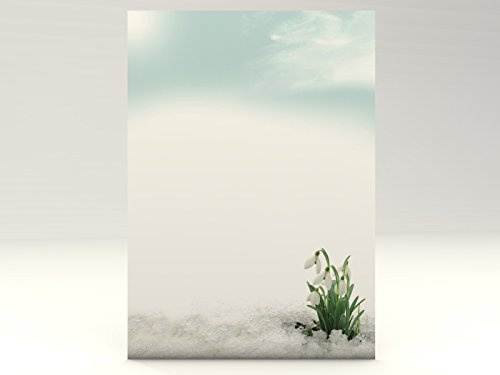 Frühlingsbriefpapier | Schneeglöckchen | 100 Blatt frühlingshaftes Motivpapier DIN A4 | florale Motive | Briefpapier