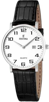 Festina Reloj Mujer Analógico de Cuero Negro - Movimiento de Cuarzo - Relojes Mujer - Cristal Mineral de Alta Resistencia - Elegante, Clásico y Vintage - Calendario F16477/1