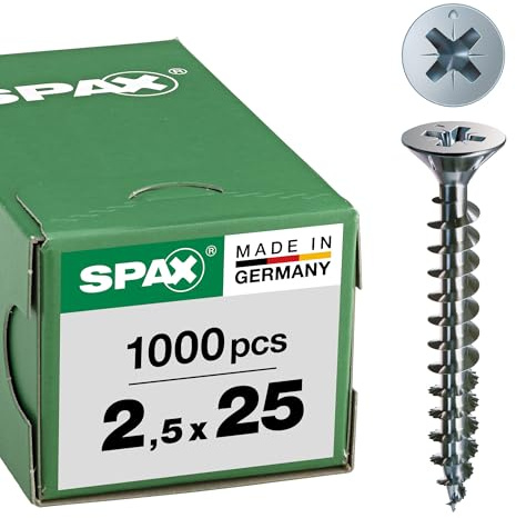 SPAX Universalschraube, 2,5 x 25 mm, 1000 Stück, Kreuzschlitz Z1, Senkkopf, Vollgewinde, 4CUT, WIROX A3J, 1081010250255