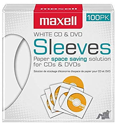 Maxell 190133 CD-402 CD/Dvd Sleeves Paper - Clear Windows 100 Pack (White)