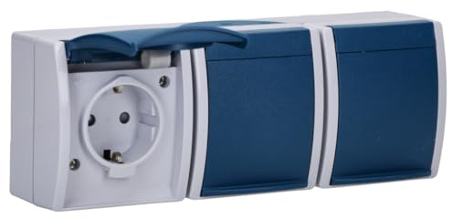 Busch-Jaeger 2300/3 EBW-53 SCHUKO 3-fach Steckdose erh. Berührungsschutz | Thermoplast Grau ocean IP 44 2CKA002084A0721