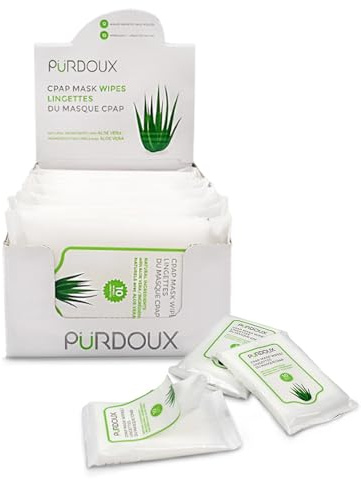 PÜRDOUX CPAP Maske Wipes, Aloe Vera (Box von insgesamt 120 Feuchttüchern in 12 wiederverschließbaren Beuteln, 10 Wischtücher pro Beutel)