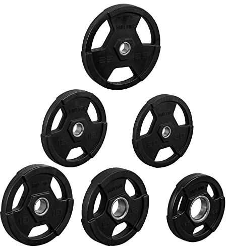 GORILLA SPORTS® Olympia-Hantelscheiben 1,25–25 kg, 50/51 mm, Tri-Grip | Aus Kunststoff mit 3 ergonomischen Griffen für Kurz- und Langhanteltraining; Gewichtsscheiben, Olympiascheiben, Hanteln