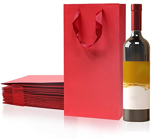 Wein Träger Tote Halter, Papier Weiß und Rotwein Geschenk Flasche Tragetaschen mit Griffen (rot, 12PCS,Doppelflasche)