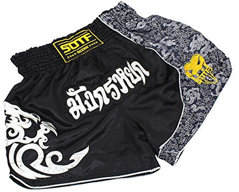SOTF Boxing Shorts for Men Training Muay Thai Shorts Women Kickboxing Shorts for Kids Black1 Large Waist 27, Weight 121-143LB