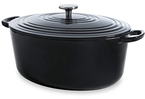 BK Cookware Cocotte en Fonte Émaillée avec Couvercle, adapté à tous les types de cuisinières, induction et four, 32cm / 7.5L, Jet Noir