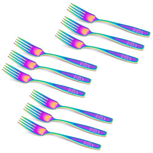 9 Piece Stainless Steel Rainbow Kids Forks - Kids Cutlery, Toddler Safe Flatware, Silverware, Utensil Set - 9 Forks for Home and Preschools
