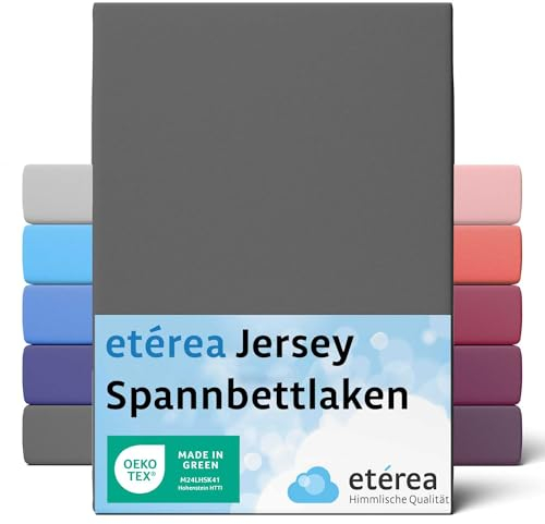 etérea Jersey Spannbettlaken 200x220cm Anthrazit bis 25 cm Höhe - 100% Baumwolle Spannbetttuch Oekotex - Bed Sheets Leintuch Bettbezug mit Rundumgummi - Bettlaken 200x220 cm - Anthracite