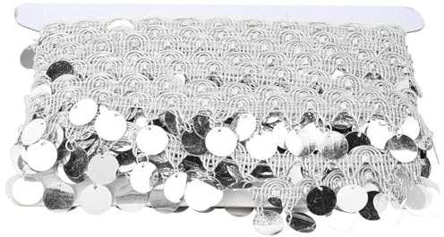 Falda con Borlas de Lentejuelas para Danza del Vientre, 10 Yardas, Cadena de Cintura con Monedas Redondas, Plata, 23x12x2cm