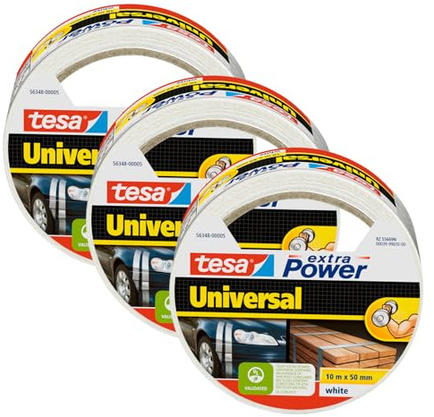 tesa extra Power Universal Gewebeband - 3er-Pack - Schwarz - 25 m x 50 mm | Vielseitiges Reparaturband mit extra starkem Halt - Klebeband zum Reparieren, Befestigen und Abdichten