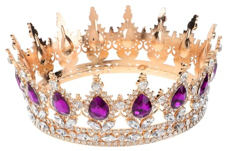 Lurrose Barock Königin Krone Lila Strasskrone Runde Krone Strass Kristall Strass Hochzeits Tiara für Geburtstag Hochzeit Party Halloween (15.00X5.5X5.5 CM)
