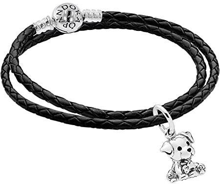 PANDORA Damen-Armband im Set mit Charm-Anhänger Labrador Puppy zauberhafter Armschmuck für Frauen, elegante Geschenkidee, 51524-38 38 cm