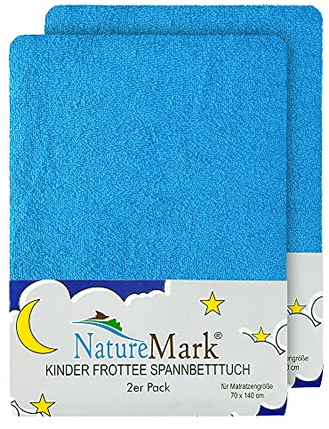 NatureMark Juego de 2 sábanas bajeras ajustables para niños de rizo, suave y acogedora, para cuna y cuna, 70 x 140 cm, color turquesa