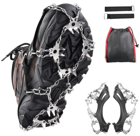 TRIWONDER Steigeisen für Bergschuhe, mit 18 19 24 Zähnen, Schuhkrallen, Edelstahl Schneeketten, Anti Rutsch Spikes für Wandern EIS Schnee