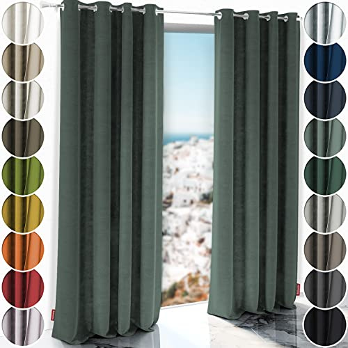 Schuette® Verdunkelungs-Vorhang Gardine mit Ösen ● Millenium Velvet: Isle of Pines (Dunkelgrün) ● 250x130 cm Höhe x Breite (1 Stück) ● Knitterfrei Pflegeleicht Thermo Blickdicht & stark Abdunkelnd