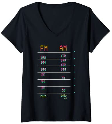 Damen Retro Vintage 80s and 90s AM FM Radio Bands Shirt T-Shirt mit V-Ausschnitt
