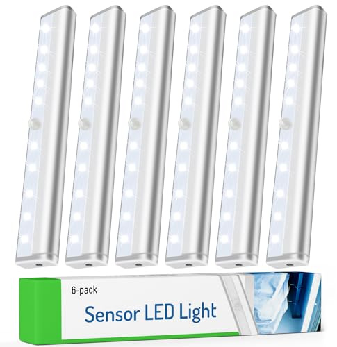 Molrebe Motion Sensor LED Lights, 6 Pack Battery Operated 10 LED Motion Closet Light, Stick-On Anywhere Magnetic Night Light Bar for Closet Under Cabinet Kitchen Hallway Stairway Vanity Wardrobe