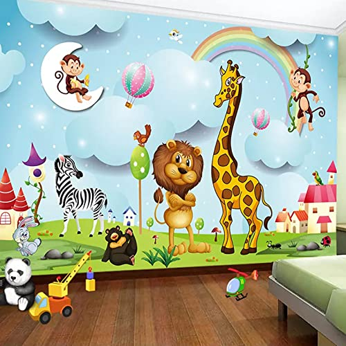 Benutzerdefinierte Wandbilder 3D Cartoon Tier Fototapete Jungen Und Mädchen Kinderzimmer Hintergrund Wandmalerei Kindertapete 400Cm(W)×280Cm(H)