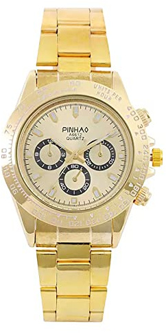 Generico Reloj para hombre con caja de acero, correa de metal, automático, moderno, cuarzo, niña, oro, M03b