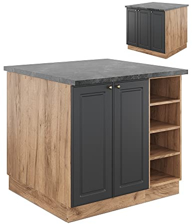 Vicco Kücheninsel Fame-Line, Anthrazit-Gold/Goldkraft Eiche, 90 cm | MDF-Front · 6 Einlegeböden · Höhenverstellbare Füße · Metallgriffe · Soft-Close