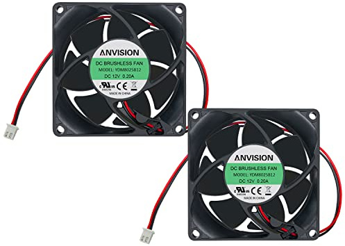 ANVISION 2er-Pack 80 mm x 25 mm DC 12 V bürstenloser Kühlventilator, Dual-Kugellager