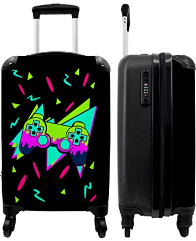NoBoringSuitcases.com® Kindertrolley Jungen Handgepäck Mini Koffer Suitcase Geschenk - Gaming - Controller - Neon - 55x35x20cm