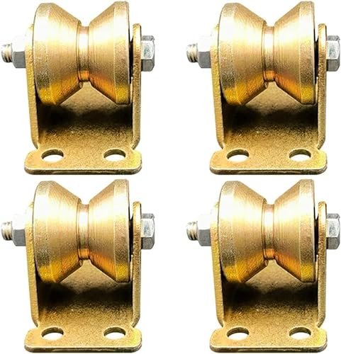 Schwerlastrolle, Stahllaufrad mit 4 V-Nuten, starre Schwerlasträder, Laufrolle mit Laufscheibe, Doppellager, Gold, for Industriemaschinen, Schiebetüren, Rolltore, Drahtseilschienen (95 mm/4 Zoll) ( Co