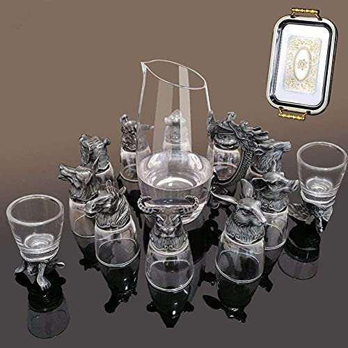 Decanter Whisky Decanter Wine Decanter Doce Zodiac Sign Whisky Decanter and Tumbler Set de regalo Vasos de chupito (Silver 6)