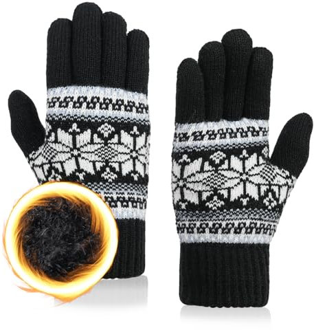 QICEDER Handschuhe Winter Herren Damen Ski Handschuhe Fleece Stretch Strickhandschuhe Handschuhe Wolle Warm Bequem Laufhandschuhe Sport Strickhandschuhe (Schwarz und Weiß, L)
