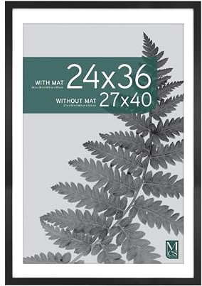 MCS Studio Gallery 27x40 Matted Poster Frame with 24x36 Picture Display, Black Woodgrain Engineered Wood Vertical & Horizontal Wall Hanging Large Picture Frame for Photos, Posters & Art Prints (1-Pack)