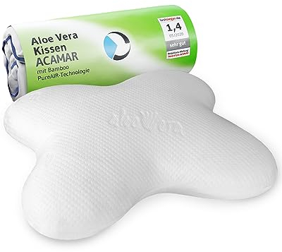 Orthopädisches Seitenschläfer-Kissen ACAMAR mit Aloe Vera Bezug, HWS Nackenstützkissen, Ergonomischer Memory Foam für die Seitenlage, Wellnesskern mit Bambus-Aktivkohle, Aktive Hautpflege mit Oekotex