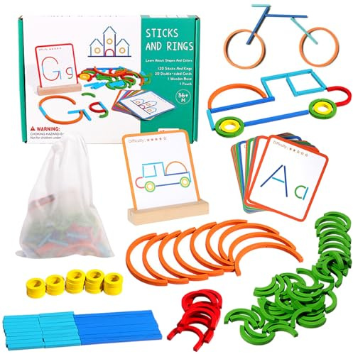 Montessori Spielzeug ab 3 Jahre, Lernspielzeug für Kinder, Holzspielzeug | Vorschule Lernspiele, Form Farberkennung, Motorikspielzeug mit Stäbchen und Ringen, Geschenk für Jungen und Mädchen