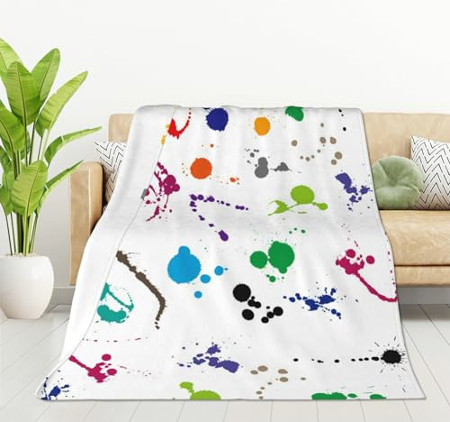 HGOD DESIGNS Manta colorida, manta decorativa de salpicaduras de pintura abstracta, manta suave y cálida para cumpleaños, decoración del hogar y sala de estar, 130 x 150 cm