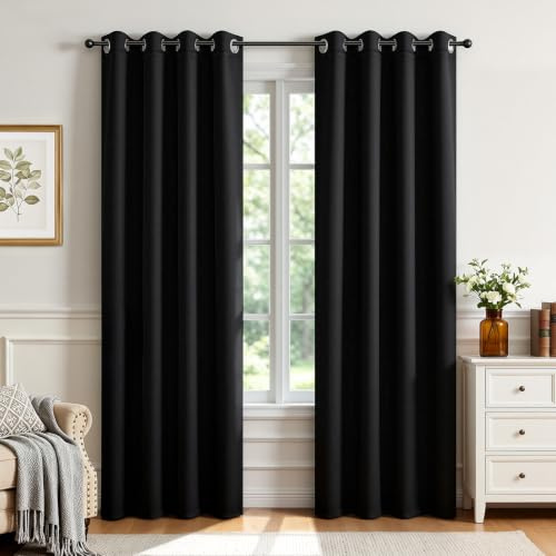 Joydeco Blackout Curtains 108 Inch Long 2 Panels Set, Black Curtains with Grommet, Room Darkening Thermal Insulated Long Drapes for Living Room Bedroom Window (Black, W52 x L108 Inch)